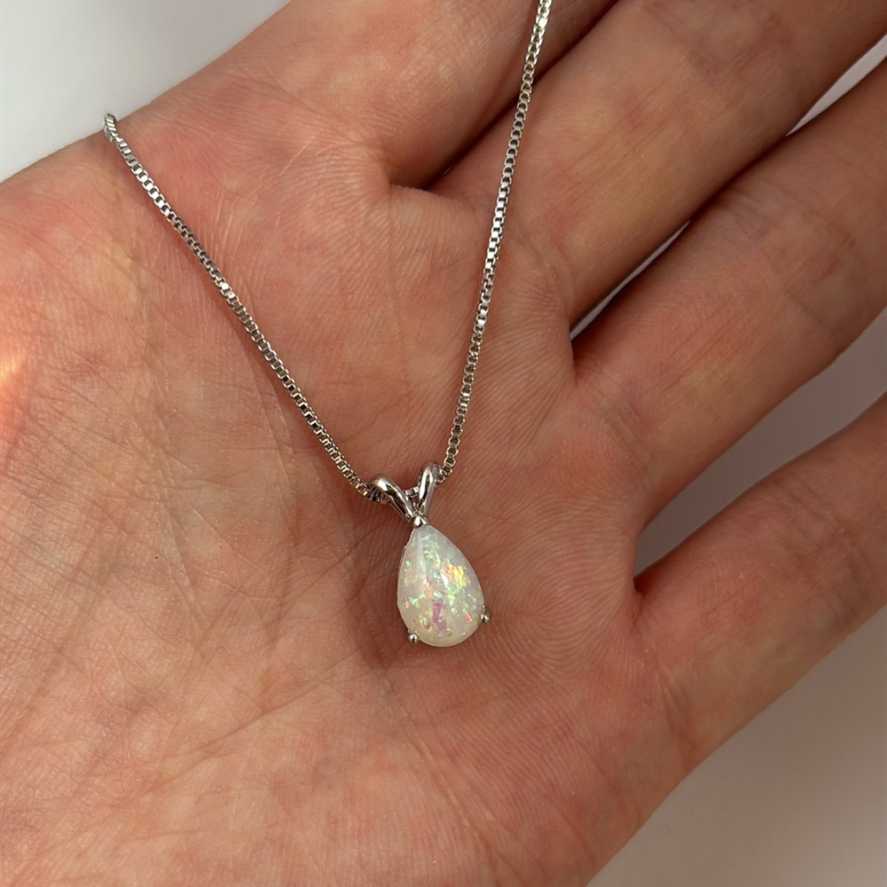 Opal Teardrop Shape Pendant Necklace for Women - Picture 3 of 6